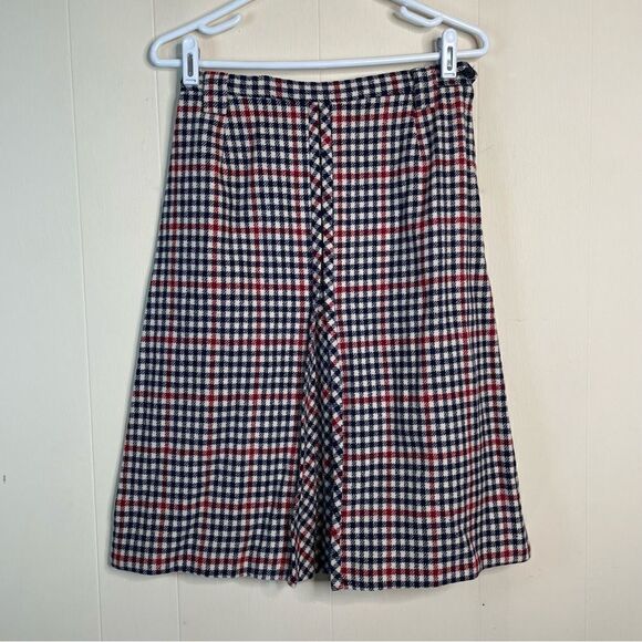 Vintage 70's Prestige of Boston Union Made Plaid Pleated Wool A-Line Midi Skirt - Picture 1 of 5